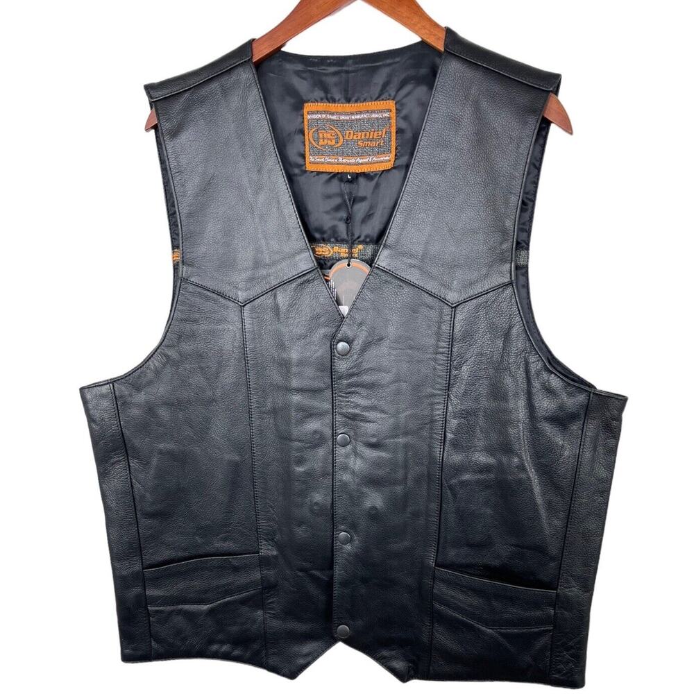 Motorcycle Mens Leather Biker Club Black‎ New Riding Size L Vest Concealed Carry